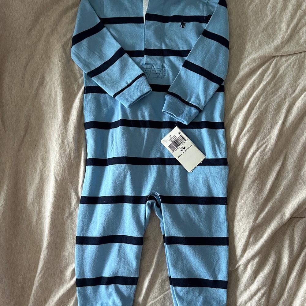 Polo Ralph Lauren Light Blue and Navy Striped Kids Footie